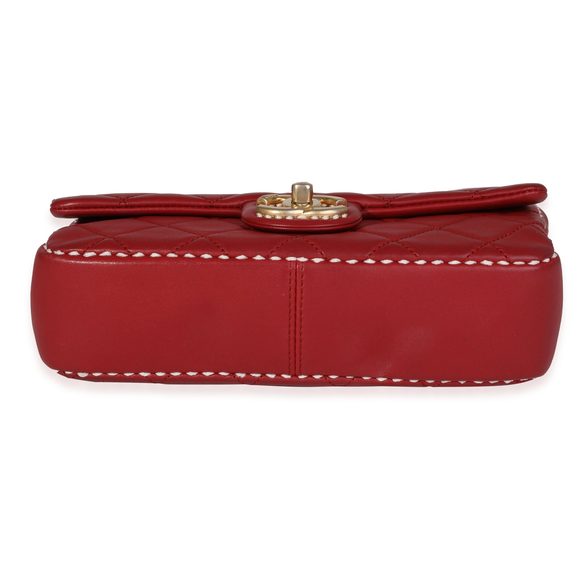Chanel Red Quilted Lambskin Small Stitched Single Flap Bag - Picture 5 of 8